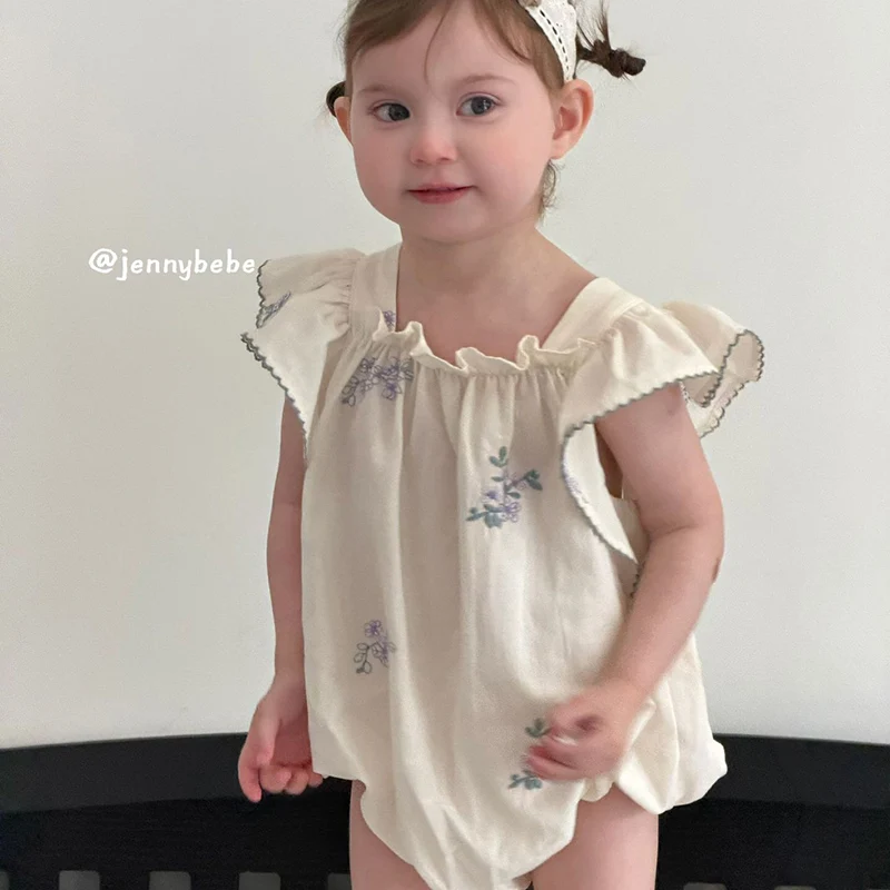 2026 New Summer 0-24M Baby Girl Clothing Newborn Baby Girl Romper Flying Sleeve Cotton Embroidery Toddler Baby Girls Jumpsuit