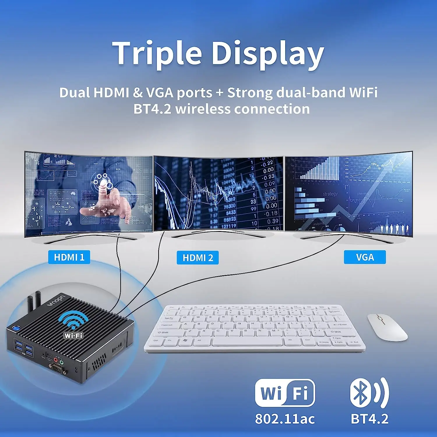 كمبيوتر صغير بدون مروحة VNOPN ، إنتل رباعي النواة ، N3150 ، 2 * HDMI ، 2 * LAN ، 1 * VGA ، حافة صغيرة ، كمبيوتر