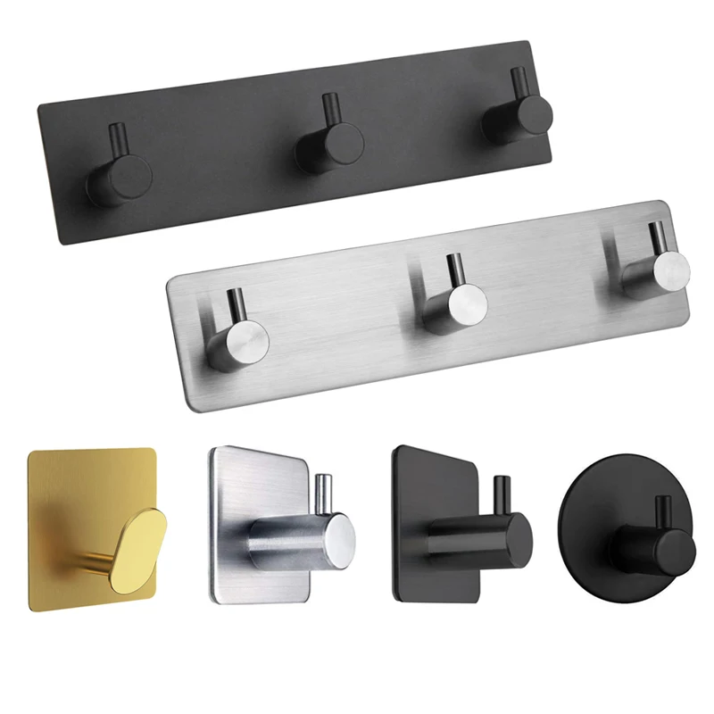 4pcs Stainless Steel 3M Self Adhesive Hooks Sticky Wall Door Hook Robe Tea Towel Rustproof Towel Rack, Clothes Coat Hanger