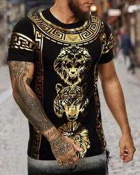 Camiseta informal de manga corta para hombre, camisa con estampado 3D, cuello redondo, diseño de marca de lujo, Verano