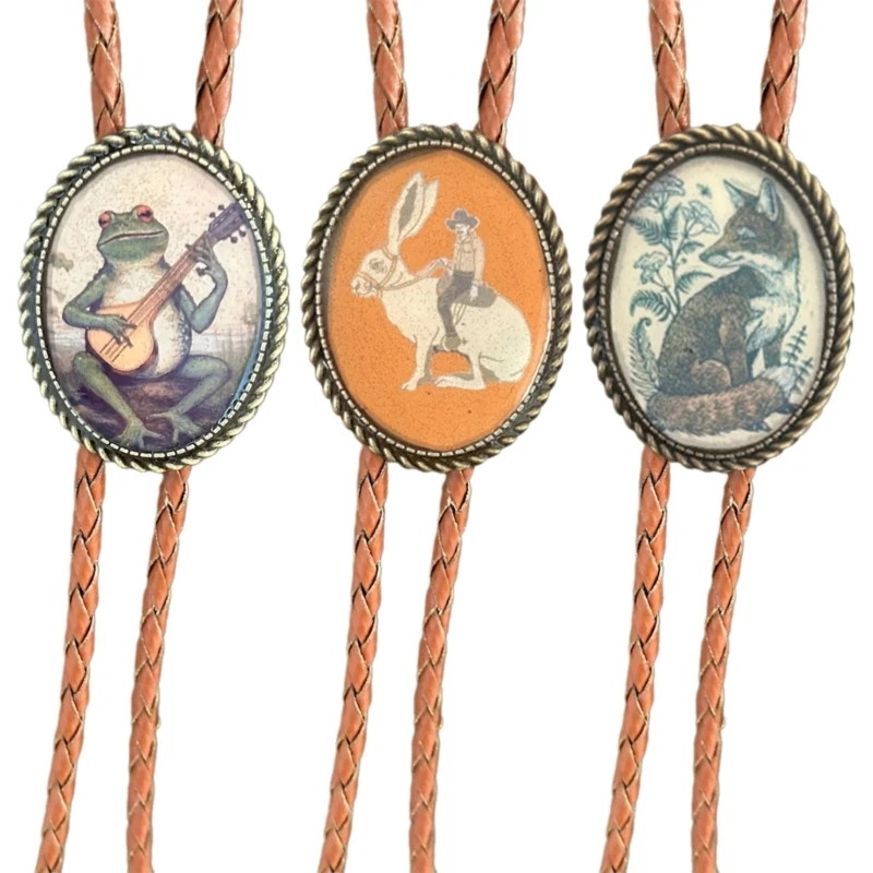 

Bolo Tie for Women Mens Western Cowboy Bolo Tie Vintage Banjo Animal Pendant Leather Rope Necktie Tie Necklace