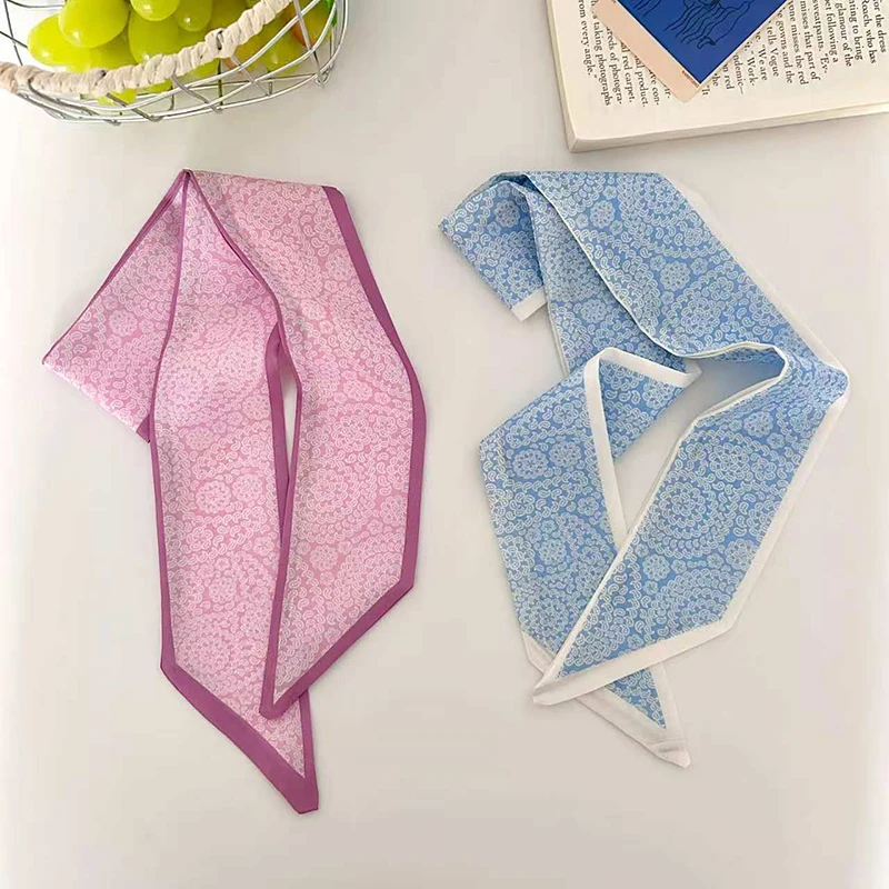2026 New Arrival Women Geometric Floral Print Skinny Satin Scarf Girl Hair Bandana Neck Scarf Bag Handle Decor for Spring Summer - view 3