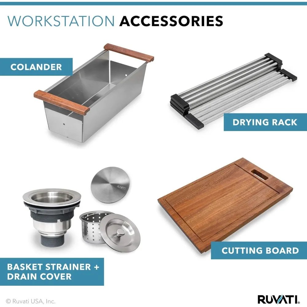 30 inci Workstation Ledge Undermount 16 Gauge Stainless Steel wastafel dapur mangkuk tunggal-RVH8310