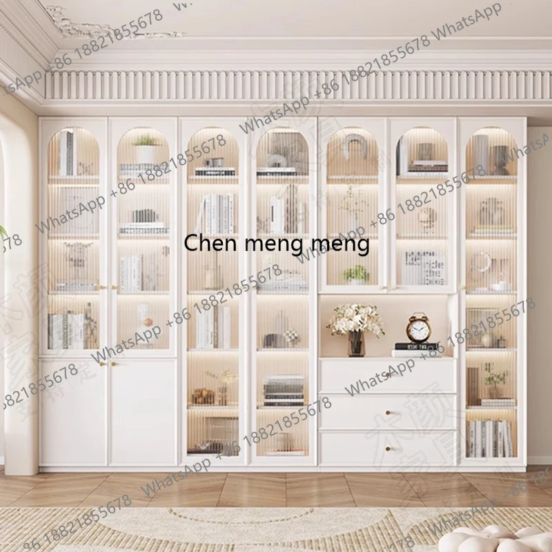 

French Cream Style Bookcase Living Room Study Glass Door Storage Cabinet Wooden Custom Display Cabinet Furniture Estante FYBK