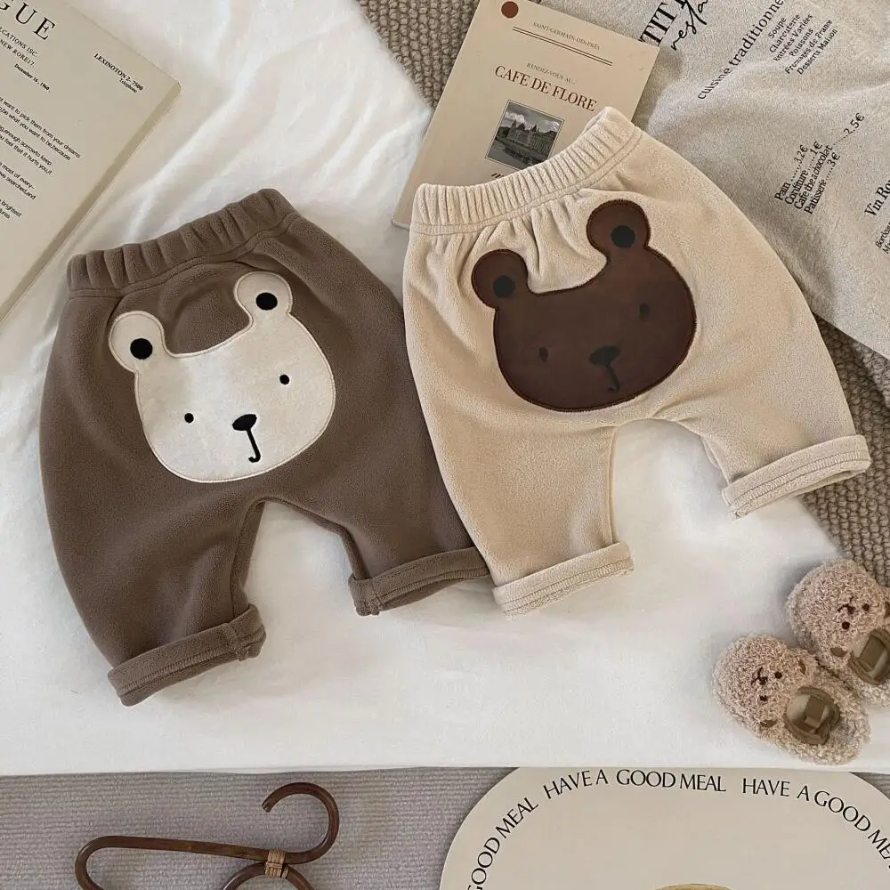 

Baby Winter Pants Plush Bear Print Thick Warm Trousers Korean Style Harem Pant for Infant Toddler Boys Girls Casual Clothing