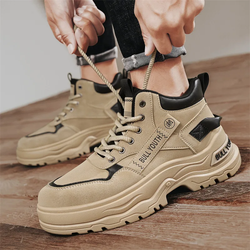

Мужская элитная осенняя рабочая обувь, уличные повседневные мотоциклетные ботильоны на толстой подошве, кожаная поверхность, легкая роскошная спортивная обувь