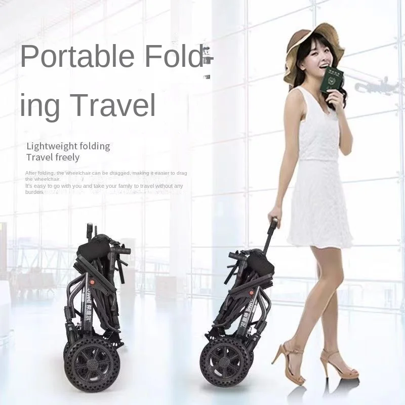 Aircraft Elderly Wheelchair Manual Wheelchair Folding Lightweight Hand Pushing Portable Small and Easy Mobility Vehicle