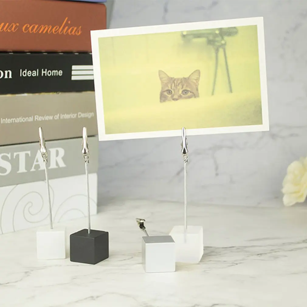 Color Cube Stand Alligator Wire Photo Clip Memo Card Holder Table Wedding Party Place Favor Customized Gift Note Clamp Dropship