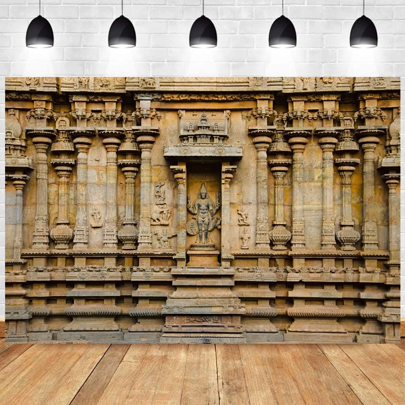 

Indian Temple Backdrop Decoration Hindu Carved Wall Banner Ancient Brihadishvara Temple Columns Background Photography Props