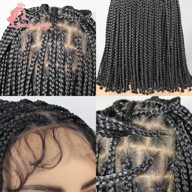 Perruques tressées courtes synthétiques pour femmes noires, tresses courtes Bob, tressage avant en dentelle, tresse de boîte de cheveux, perruque pleine dentelle légère, 10 po