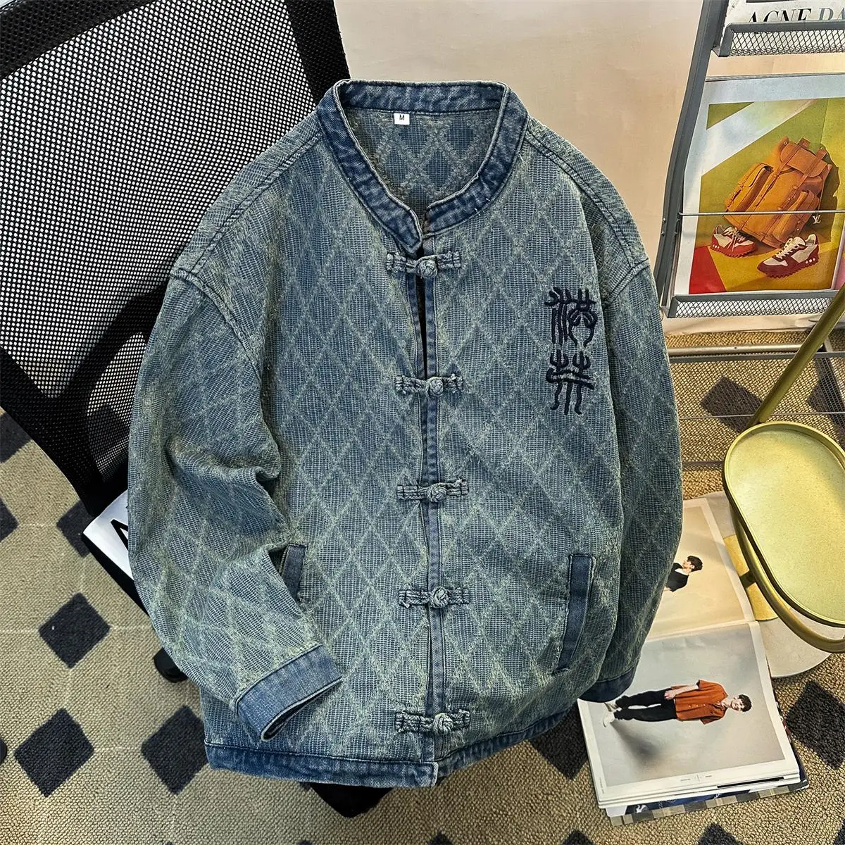 

Loose Men's Denim Jaet Spring Autumn Trendy Brand INS Design Couple's Top Button Sle Casual Workwear Outerwear