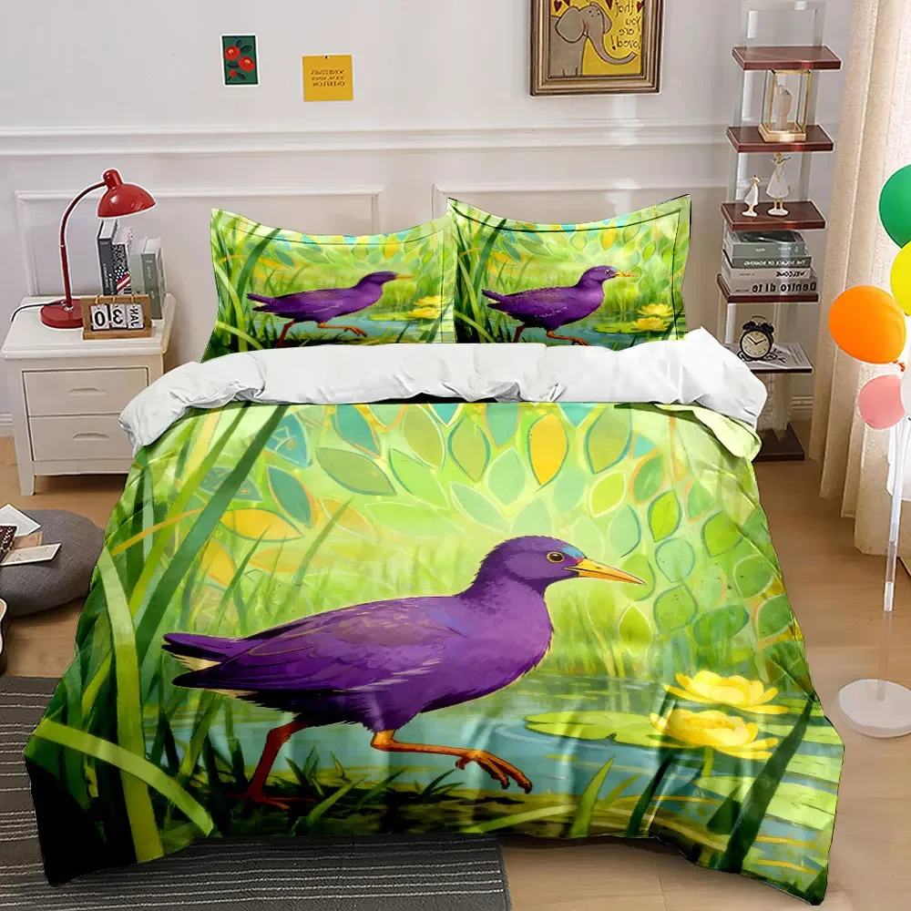 Purple Bird Garden Decor Set Soft Comfortable Duvet Cover Bedding Set Included 1*Duvet Cover & 2*Pillowcases, gift