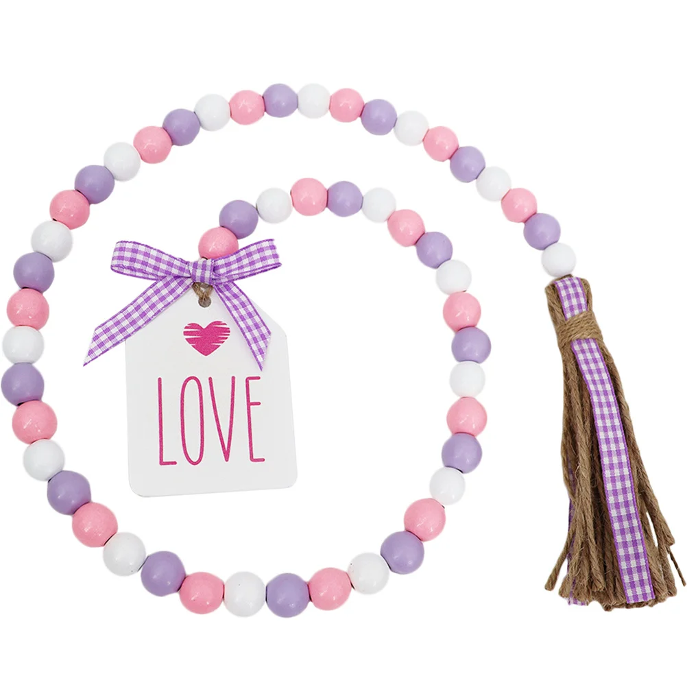 

Valentine Wood Bead String Tassel Decor Elegant Beaded Hanging Ornament for Home Restaurant Bar Festive Atmosphere Long-Lasting