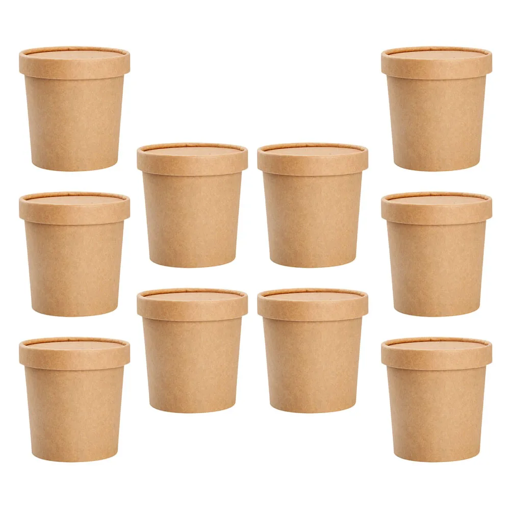

10 set 10 Sets Disposable Paper Soup Cups Porridge Containers with Lid Lightweight Perfect for Pudding Dessert Boxes