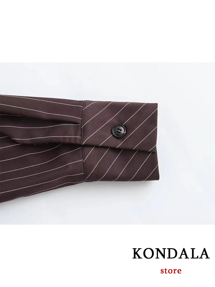 KONDALA High Street Chic Brown Striped Women Cropped Blouse Long Sleeve Tie Sexy Blouse Fashion 2023 Autumn Female Shirts Tops