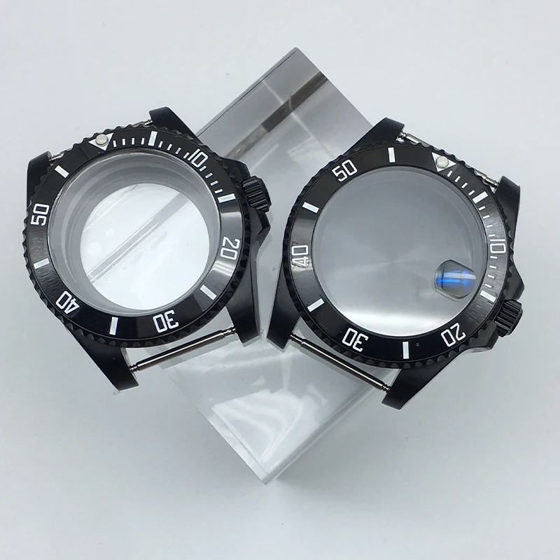 

40mm Black Diver Watch Case nh35 Case Sapphire Glass Ceramic Insert Ring For Seiko nh35 nh36/8 Miyota 8215 Movement 28.5mm DIal