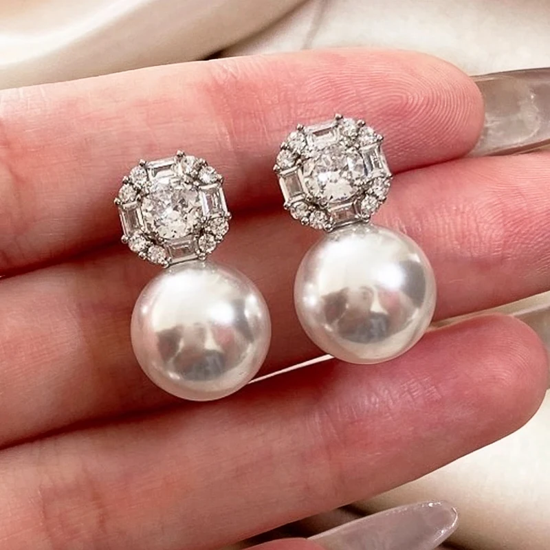 Huitan Elegant Pearl Drop Earrings for Bride Elegant Imitation Pearl Dangle Earrings Romantic Wedding Jewelry for Women