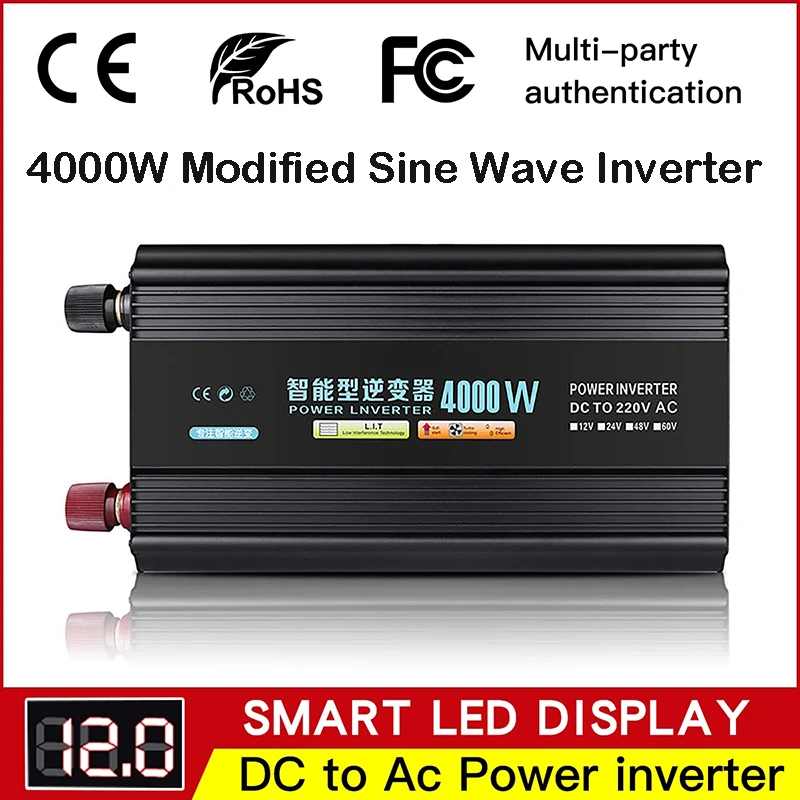 2000/3500/4000W Modified Sine Wave Power Inverter DC 12V To AC 220V Voltage Convertor Transformer Solar Power Inverter for Home