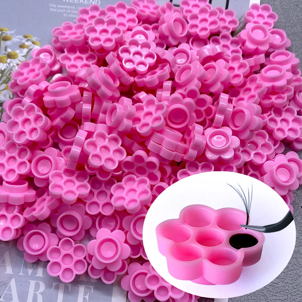 100/300/500 Stück Pflaumenförmige Klebstoffbehälter für Wimpernverlängerung, Klebstoff-Pigmentbehälter, Klebstoffschale, Make-up-Werkzeuge, Wimpernzubehör