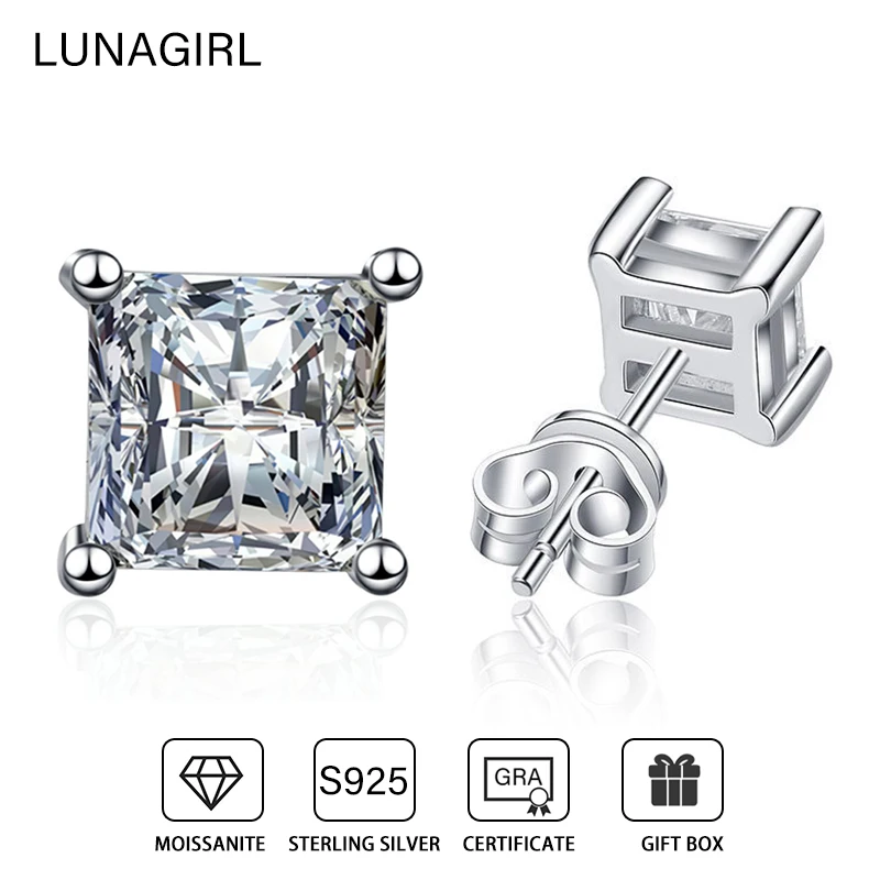 

S925 Sterling Silver 0.6-1CT Square Moissanite Stud Earrings with GRA Certificate Sparkling Diamond Earring for Women Jewelry