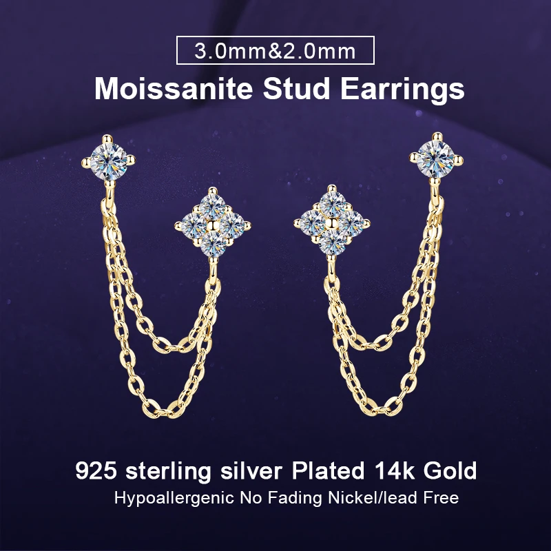 

Женские серьги-гвоздики IOGOU с двойными муассанитами, настоящая серебро 925 пробы, серьги с кисточками, ювелирные изделия, 3 мм и 2 мм, лабораторный бриллиант 2025