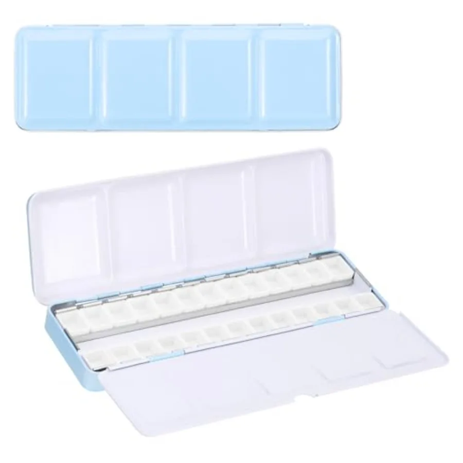 

Empty Watercolor Palette, Metal Watercolor Tin with 26pcs Half Pans Paint Case with Lid Paint Box for Travel Gouache Oil Painti