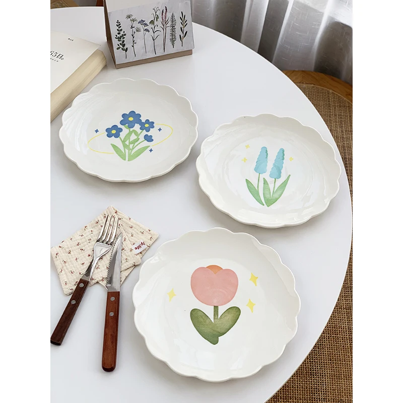 Creative Ceramic Plate Floral Cute Hotel Restaurant Homehold Tableware Vegetable Fruit Salad Breakfast Plates Personal Items