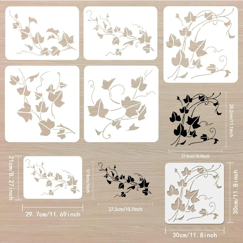 5 Pcs Ivy Stencil 2 Size Reusable Vine Drawing Stencil DIY Craft Ivy Pattern Painting Template Plastic Leaf Stencil for Home