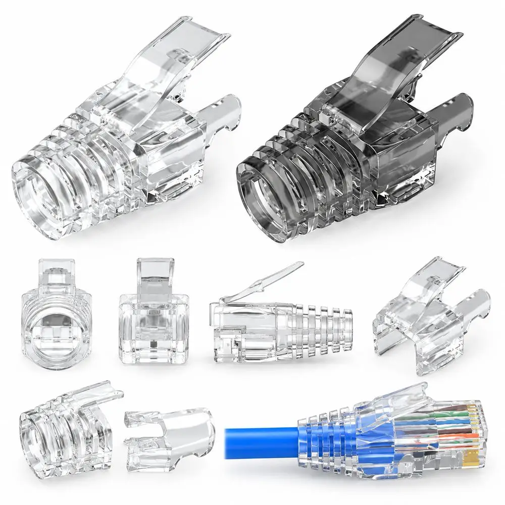 10Pcs Plastic RJ45 Connector Boot Transparent Strain Relief RJ45 Plug Cover Colorful Appearance Claw Network Cable Protector