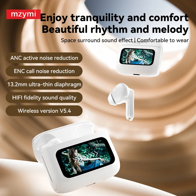 

mzymi E20 PRO ANC Wireless Earbuds Bluetooth5.4 ENC Noise Reduction Hifi Sound Stereo Earphone Screen Touch Control TWS Earphone