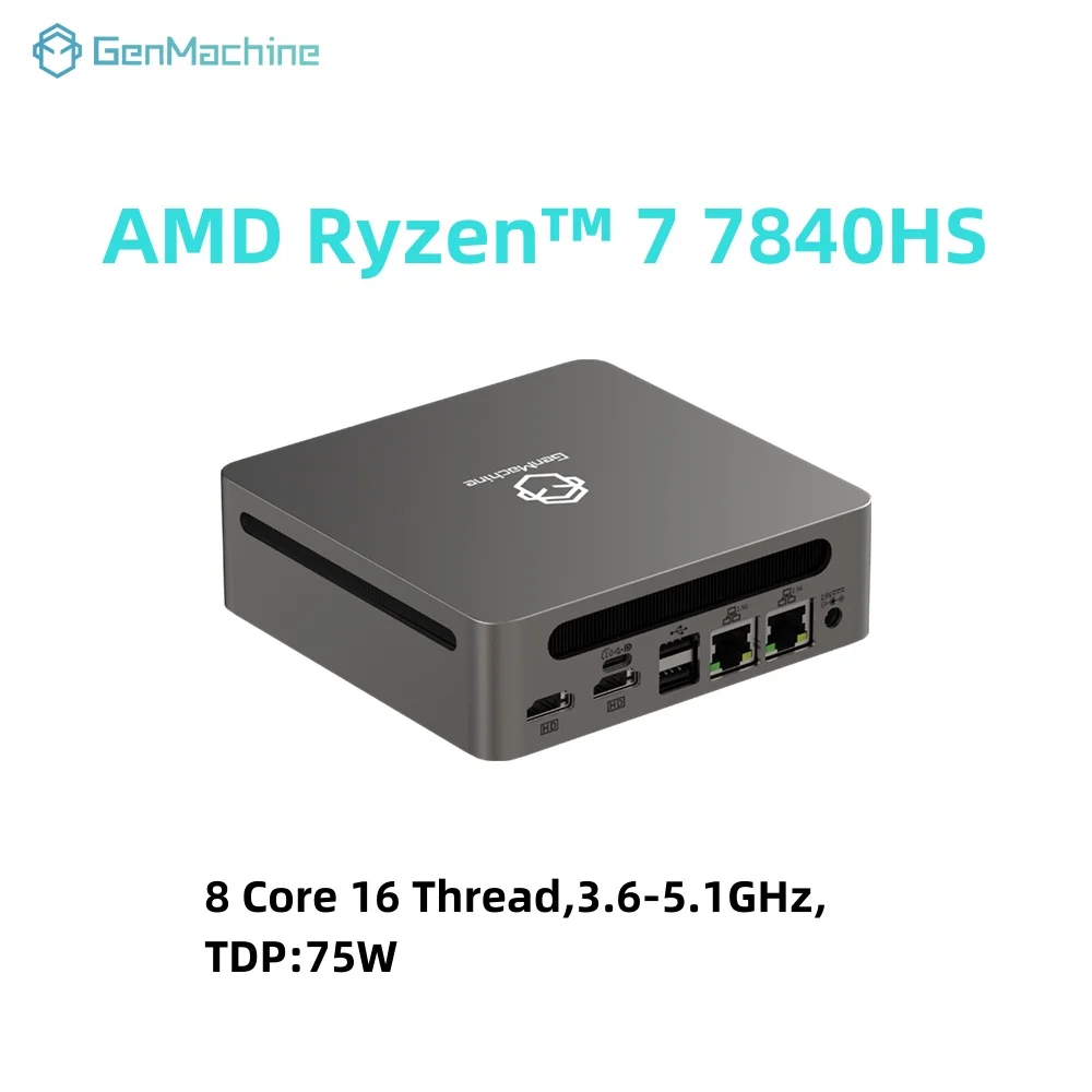 GenMachine AMD Ryzen 7 7840HS ES 5.1GHz 75W Mini PC Windows 11 DDR5 32G 6400Mhz WIFI6 Mini Pc Gamer Computer da gioco fai da te
