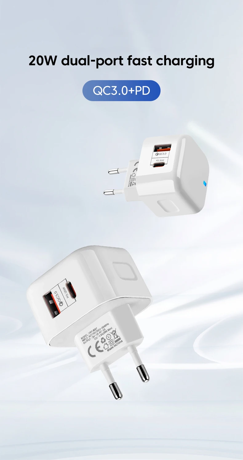 EU US UK 20W Dual Ports USB Type c PD Wall Charger Fast Charging Power Adapters For IPhone 11 12 13 14 Samsung Huawei xiaomi LG