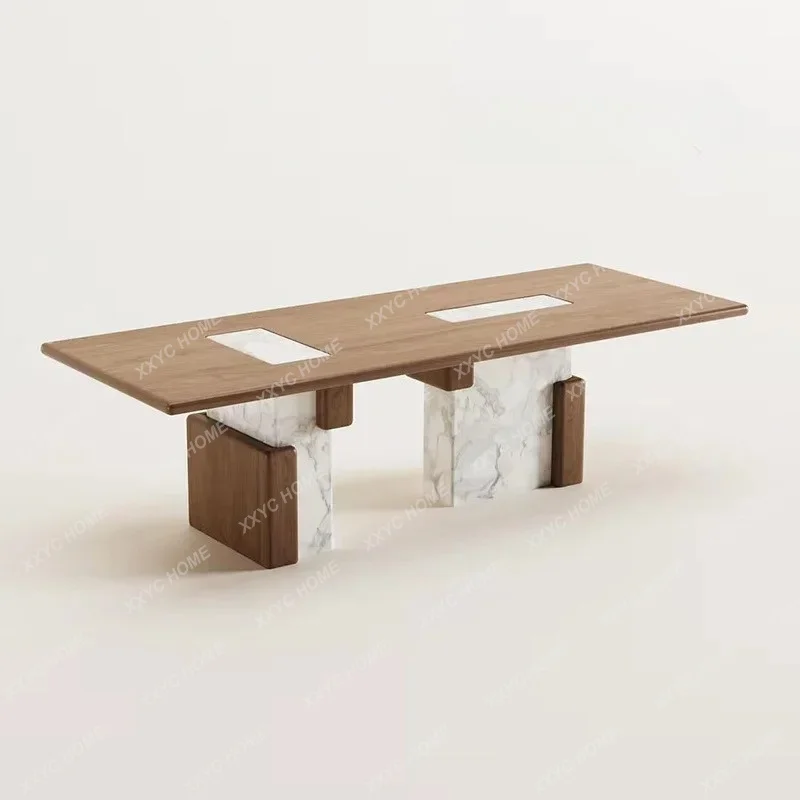 XX  malist rectangular solid wood dining table design walnut high-end retro marble dining table