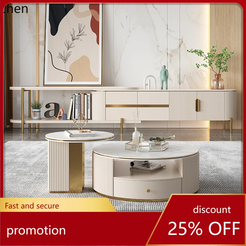 YFY TV Cabinet and Coffee Table Set Modern Simple Living Room Home Small Apartment Creative Extendable Floor Cabinet