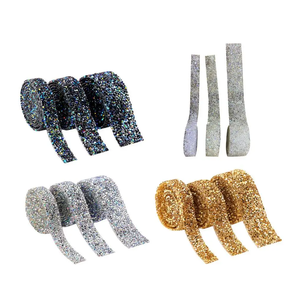 3 Roll Self Ribbons DIY Stickers Glitter Crafts DIY Decoration Stickers Bling Ribbons for Bathroom Event Decor