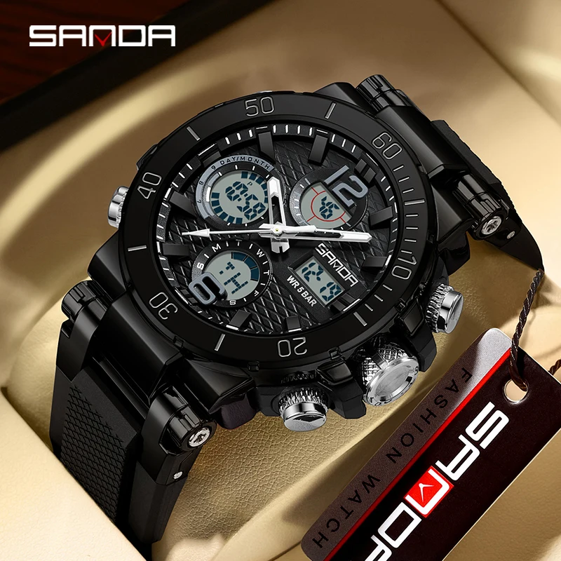 

Sanda 2024 New Dual Screen Men's Digital Watch Nightlight Waterproof Multifunctional Popular Men's Alarm Clock 6167 Wristwatch