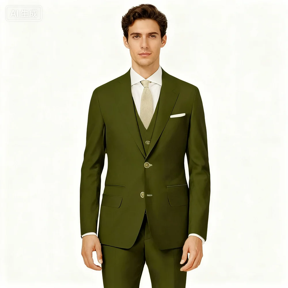 

Elegant Solid Slim Fit Men Suits Two Buttons 3 Pieces Jacket Vest Pants High Quality Business_Wedding Male Clothing Blazer Sets
