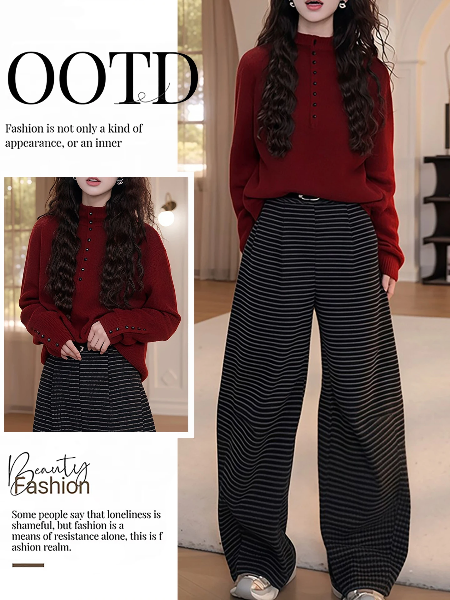 

Красный клетчатый комплект с широкими брюками и свитером с высоким воротником, модный зимний наряд, женский трикотажный ансамбль среднего веса Dr Code