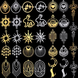 3pcs/lot Top DIY Jewelry Star Moon Charms Tassel Earrings Jewelry Making Sun/Rabbit/Fox/Frog/Flower/Leaf Stainless Steel Pendant