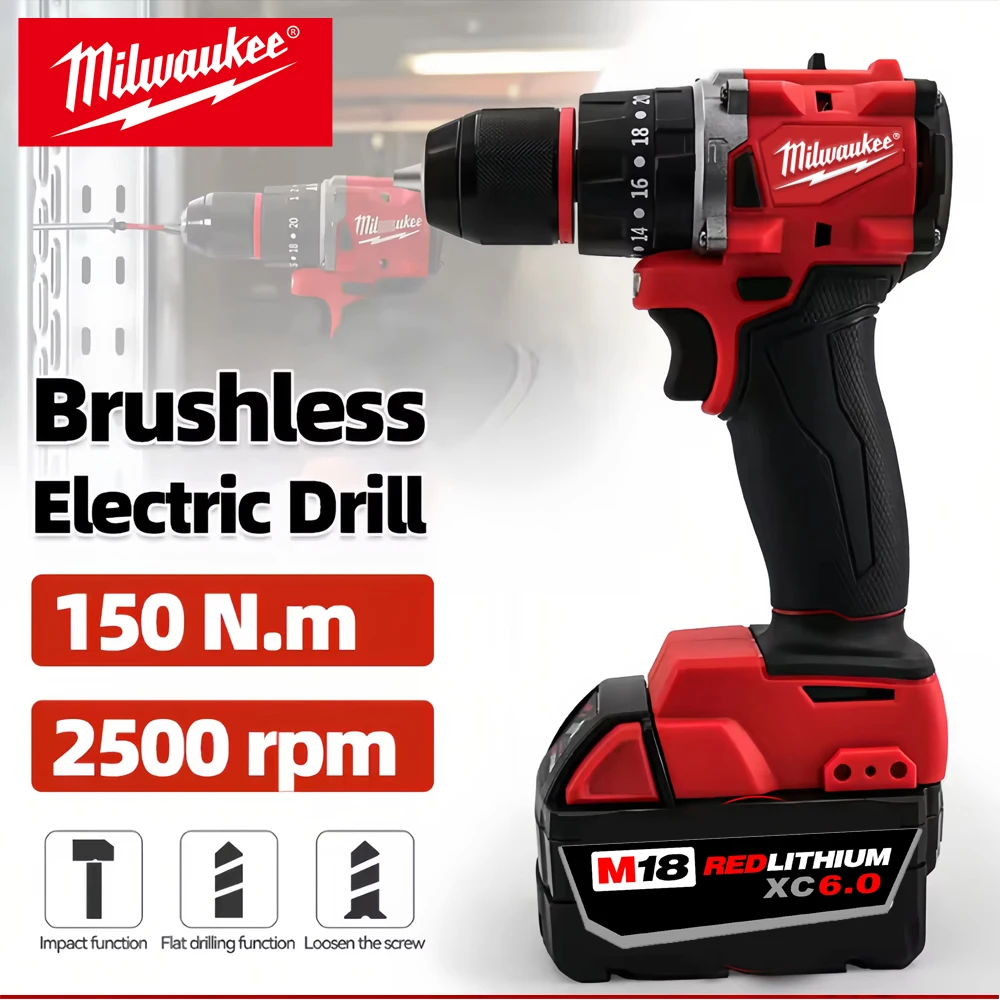 

New Milwaukee brushless Small Electric Drill 150N.m Cordless Impact Drill of For 18V Battery PowerDecoration Team Uses Tool