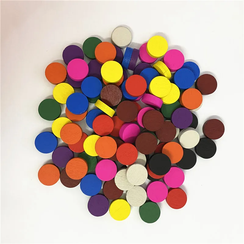 100pieces 15*5MM Solid not plywood wooden Discs Pawn Game Colorful Chess For Token Board game/Educational Games Accessories