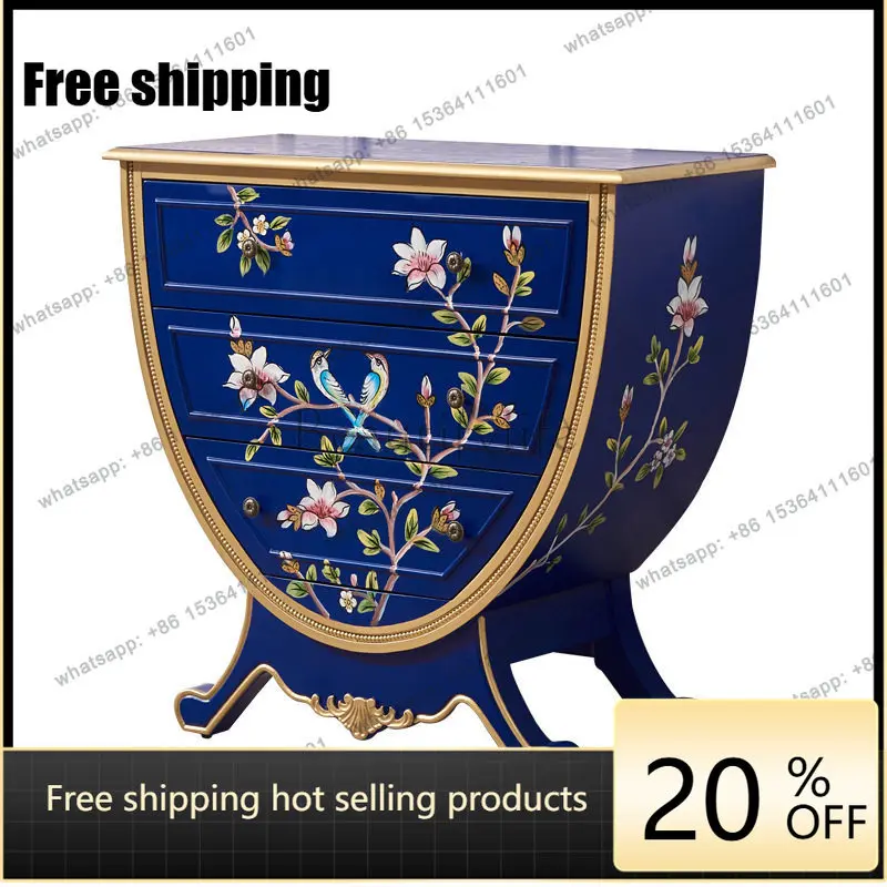 XX. Home entrance cabinet painted flowers and birds three bucket living room furniture French decorative side cabinet