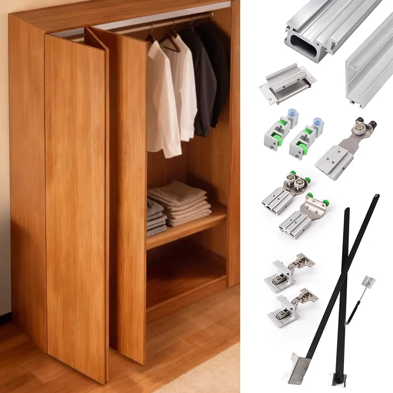 Heavy Duty Kit Folding Accessories Interior Hidden Slide Concealed Hardware Pocket Door System for Bedroom Cabinet Sliding Rails