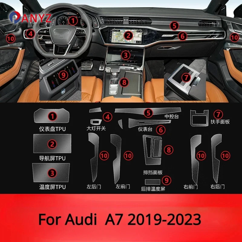 For Audi A6 C8 A7 2019-2023 Gearbox Panel Center Console Car Interior Protective Film TPU Transparent Anti-Scratch Accessories
