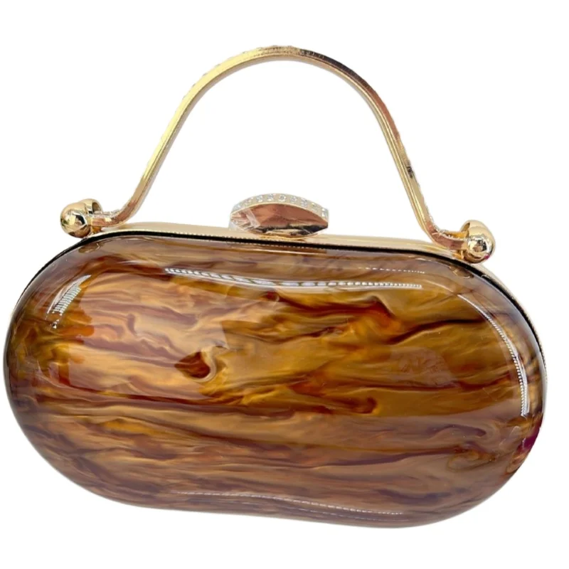 

2025 New Luxury Acrylic Shell Clutch Evening Bag for Women Oval Goose Egg Design Banquet Evening Bag Party Wedding Hard Surface