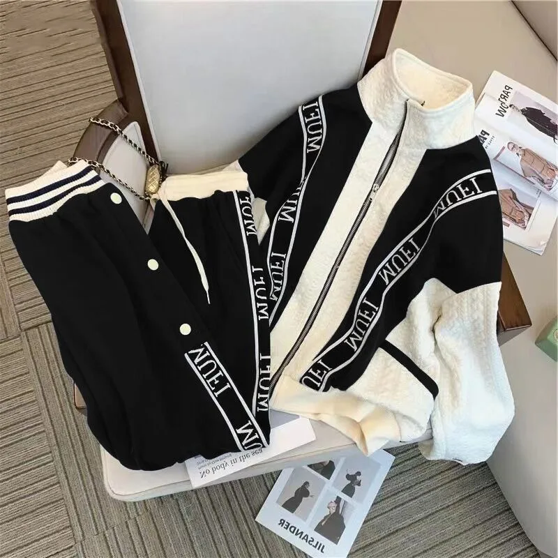 

Senior Sense Fashion Suit Women's Spring Leisure Large Size Loose Western Style Hoodie Small Fragrant Wind Sports Two-piece Set