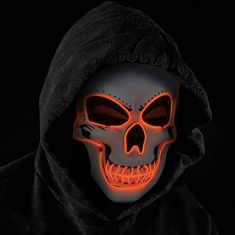 El Draad Cool Led Licht Op Eng Schedelmasker Gloeiend Halloween Skeletmasker Volwassen Cosplay Levert Horror Knipperend Masker Mannen Vrouwen