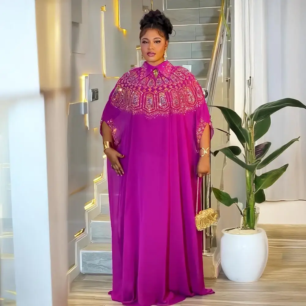 

Luxury African Chiffon Dresses for Women Elegant Two-Piece Set Women Dress for Church turkey dress