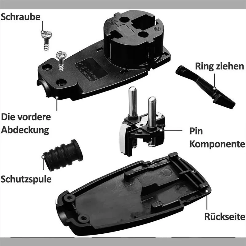power cord plug， European standard pull ring, universal for German and French styles, curved ultra-thin hidden type