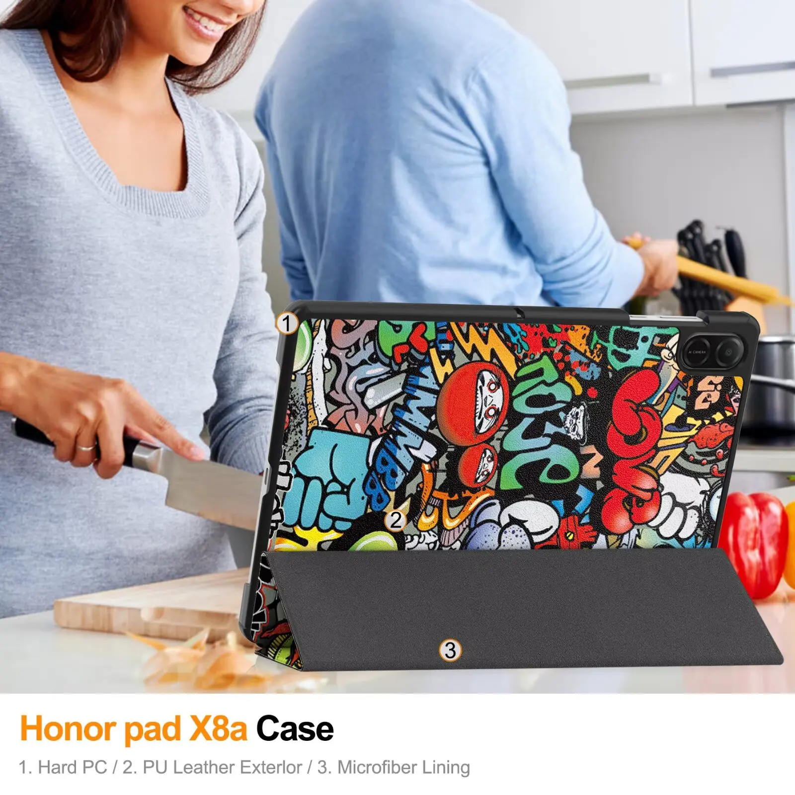 Pu Leather Case For Honor pad X8a 11 Inch Tablet Trifold Caster Hard Shell Stand Slim PU Cover